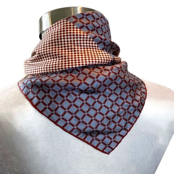 Square Daniel La Foret Brand Silk Scarf Geometric Print 26”x26” - Picture 6 of 14